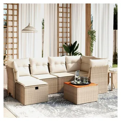 Produktbild von 7-teiliges Gartenmöbel-Set mit Kissen aus Polyrattan in Beige