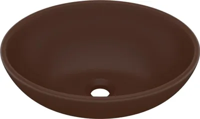 Obrázek produktu pro vidaXL oválné umyvadlo matné tmavě hnědé 40x33 cm Keramika