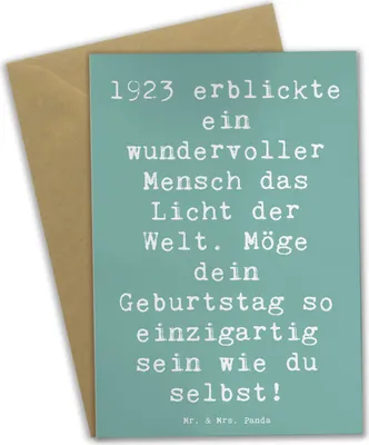 Produktbild von Mr. & Mrs. Panda Glückwunschkarte Spruch 1923 Geburtstag - Meeresbrise - Geschenk, personalisierte Geschenke, vatertagskarte, osterkarte, besondere Momente feiern, 100.