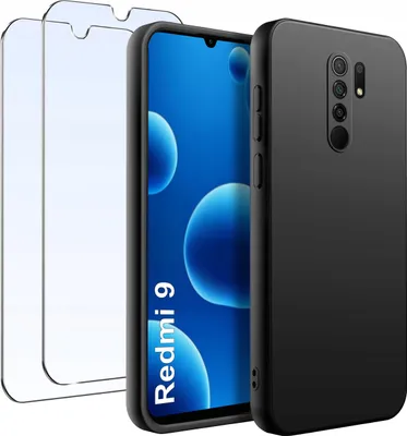 Zdjęcie produktu dla ZESTAW Etui do Xiaomi Redmi 9 | Matowe Czarne Silikon Slim + 2 SZTUKI SZKŁO