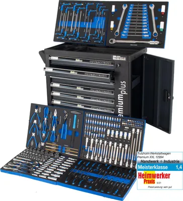 Produktbild von Werkzeugwagen Premium XXL 7 Schubladen gefüllt mit Werkzeug 840mm Breite.CRV Werkzeug abschließbar  Anthrazit