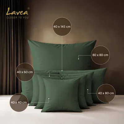 Produktbild von Lavea® 2er Set Kissenbezug 80x80cm, 100% Baumwolle – Flauschige Kissenhülle mit Reißverschluss, weiche Kopfkissenbezüge, Serie Jasmin - Olivgrün