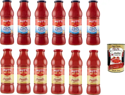 Produktbild von Mutti Testpaket Passata di Pomodoro (6 x 700g) Polpa Rustica (6 x 690g), Tomatenpulpe Tomatensauce Tomaten 100% Italienisch + Italian Gourmet polpa 400g