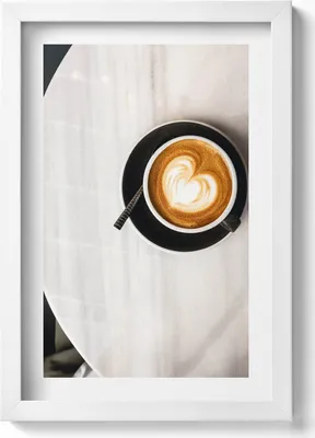 Produktbild von Eine Tasse Kaffee mit einem Herz– Wandbild mit Rahmen – Gerahmtes Bild  – Wanddekoration – 20x30 cm – Weiß