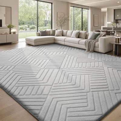 Obrázok produktu pre Veľmi veľký, nadýchaný geometrický koberec do obývačky