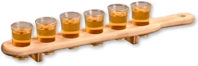 Productafbeelding van Glazen Drager - Draaghout Shots - Feestelijke Drankjes - Met Handvat - 45 cm - Houtkleur