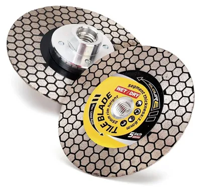 Image de Disque de tronçonnage diamanté de 125 mm avec bride M14, pour céramique, grès, granit, adapté à la coupe à sec ou à l'eau, hauteur de coupe de 25 mm