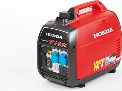 A red and black Honda EU22i inverter generator is shown against a white background.