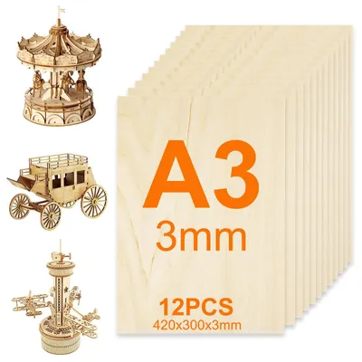 Productafbeelding van 12 stuks A3 Multiplex Platen 3mm, houten plaat 42 x 30cm