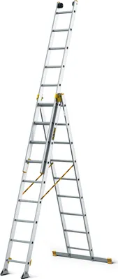 A multi-purpose aluminum ladder is shown against a white background.