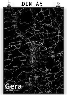 Produktbild von Mr. & Mrs. Panda Bild Gera DIN A5 - Geschenk, wanddeko, Stadt, Dorf Karte Landkarte Map Stadtplan, Design Poster, drucke, Wanddekoration, Wandbild