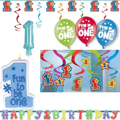 Produktbild von 1. Geburtstag Deko Partyset Kindergeburtstag Jungen hellblau Zahl 1