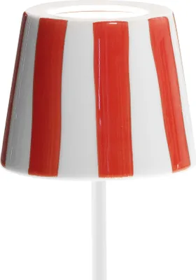 Produktbild von Poldina Lido rot gestreifte LED-Tischleuchte, wiederaufladbar und dimmbar mit einer Akkulaufzeit von bis zu 12 Stunden. Für den Außenbereich IP65