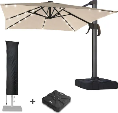 Produktbild von SUN LUIS | Sonnenschirm | Quadratisch | B:T 300 x 300 cm | Taupe | LED | +Ständer & Hülle | Sonnenschirm, Gartenschirm, Ampelschirm, Balkonschirm