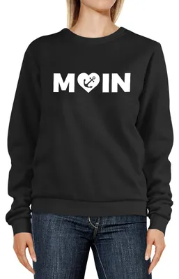 Produktbild von Sweatshirt Damen Aufdruck Moin Herz mit Anker Rundhals-Pullover Pulli Sweater Moonworks® schwarz XXL
