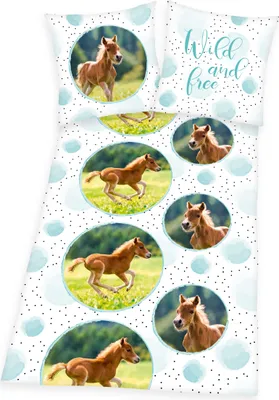 Produktbild von Herding ( Young Collection ) "Pferde" Bettwäsche / Kinderbettwäsche, 100% Baumwolle ( Flanell ), 80x80 + 135x200 cm