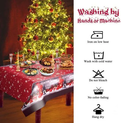 Productafbeelding van Unyqoos® Afwasbare tafelkleed, rood, 180 x 150 cm – polyester, feestelijke tafelkleed voor Kerstmis en decoratie