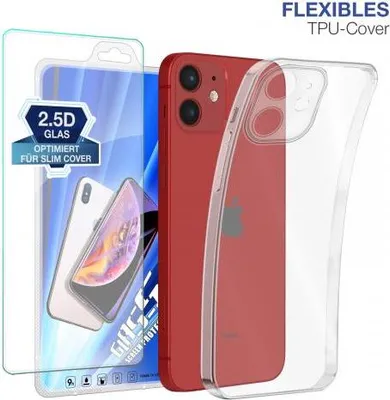 Produktbild von Slim Cover für Apple iPhone 12 mit 9H Displayglas Displayschutz Hülle Transparent Flexibel Elastisch Backcover Schutzhülle Handyhülle