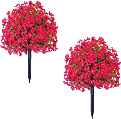 Image de Boules topiaires artificielles, résistantes aux UV, décoration d'extérieur, rose