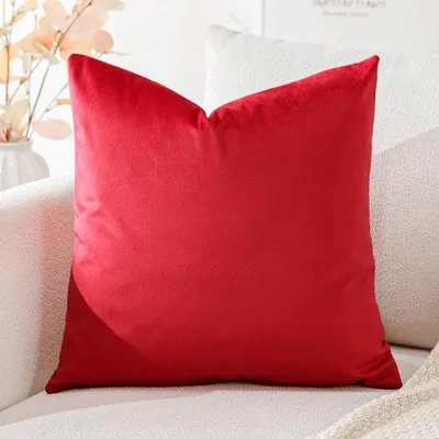 Zdjęcie produktu dla Ibenzoa® Pokrowiec na poduszkę z aksamitu, 60 x 60 cm, 1 sztuka – dekoracyjny do sofy i sypialni, czerwony, z ukrytym zamkiem błyskawicznym