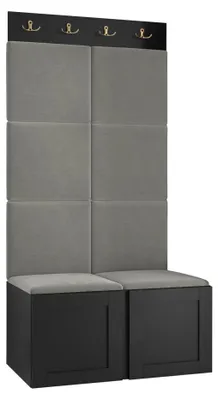 Produktbild von MIRJAN24 Garderoben-Set Orion Ramiro IV, Schuhschrank, Kleiderhakenbrett, 8x Paneel 42x42, Metallgriffe, 4 Kleiderhaken (Farbe: Schwarz, Polo 894)