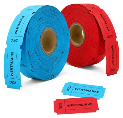 Tombola-Lose 2000 Stück, 2 Rollen, rot/blau, nummeriert