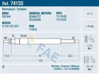 Produktbild von FAE 74155 Diesel Glühkerze für OPEL VECTRA B (36)