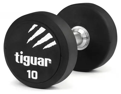 Zdjęcie produktu dla hantla tiguarpoliuretan 10 kg ergonomiczny, radełkowany uchwyt, absorbujący wstrząsy poliuretan, antypoślizgowa konstrukcja