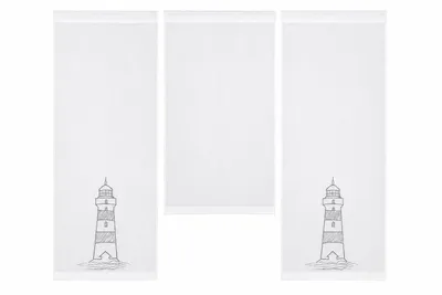 Produktbild von Design Mini Flächenvorhang Set weiß bestickt Leuchtturm grau Schiebegardine