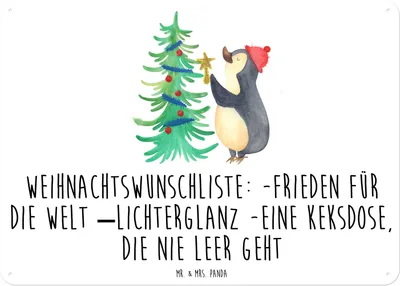 Produktbild von Mr. & Mrs. Panda Wandbild Pinguin Weihnachtsbaum DIN A6 - Weiß - Geschenk, Deko Metallschild, Winter, Weihnachten, tafel, Blechschild, Blechtafel, Schild