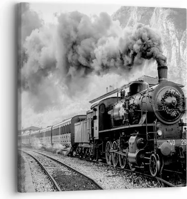 Produktbild von Bild auf Leinwand - Leinwandbild - Einteilig - Zug Schwarzweiß Rauch - 30x30cm - Wand Bild - Wanddeko - Wandbilder - Leinwanddruck - Bilder - Wanddekoration - Leinwand bilder - Wandbild - AC30x30-4315