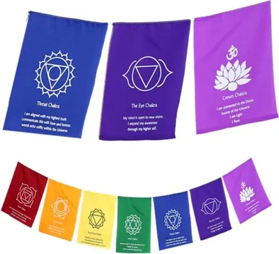 Productafbeelding van 7 Chakra-vlaggen aan een touwtje - set van 2 stuks - 19x25x155 cm