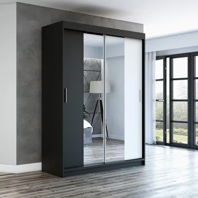 Produktbild von Schwebetürenschrank, 2-türig Schrank mit Spiegel! Moderne Garderobe für Kleidung. Verschiedene Farben (Weiß, Schwarz, Somona) Kleiderschrank NEO 160  cm