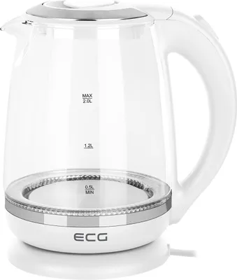 Produktbild von ECG RK 2020 White Glass | Wasserkocher | Weiß | Volumen 2 l Blaue Hintergrundbeleuchtung |1850 – 2200 W |