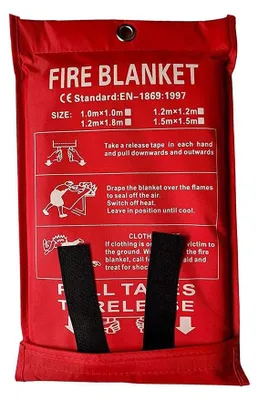 Imagen del producto de Manta ignífuga - 1 x 1 metro - Fácil de desplegar - Ideal para la cocina - Material retardante de fuego - Incluye ojales - Manta ignífuga