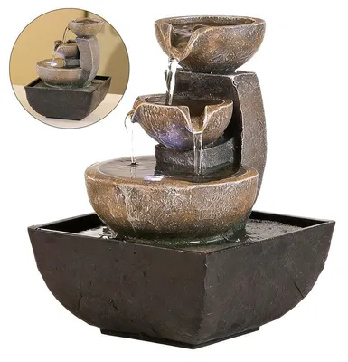 Produktbild von Zimmerbrunnen Tischbrunnen Mini Wasserfall 13,3x13,3x17,5 cm, Deko Brunnen mit Wasserlauf, Feng Shui Dekoration für Büro & Wohnzimmer