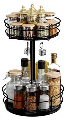 Produktbild von Drehteller Organizer, 360° Drehplatte Gewürzhalter, schwarzes Gewürzregal, Lazy Susan Organizer für Küche, Wohnzimmer, Schlafzimmer und Büro