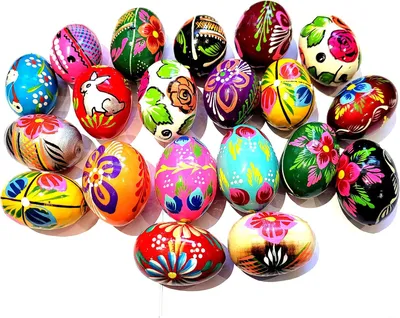 Productafbeelding van Set of 20 wooden easter eggs hand painted decoration