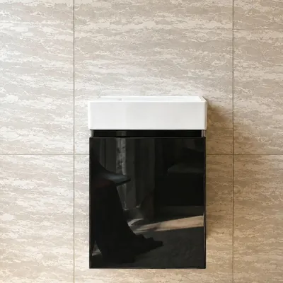 Produktbild von Faizee Home Alkan Badmöbel Set 40 cm Hochglanz – Waschbecken, optional Spiegel & Armatur Schwarz-Unterschrank+ Waschbecken