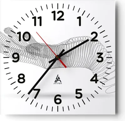 Produktbild von Wanduhr - Quadrat - Glasuhr - Hand Grafik weiß - 40x40cm - Schleichendes Uhrwerk - Lautlos - zum Aufhängen bereit - Dekoration Modern - Wanddekoration aus Glas - C4AC40x40-4427