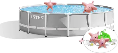 Produktbild von INTEX 26720GN - PrismFrame Pool (427x107cm) + aufblasbare Schwimmtiere
