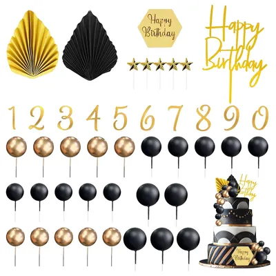 Tortendekoration 44-teilig, Schwarz-Gold, für Feste