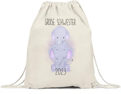 Produktbild von Große Schwester 2023 Turnbeutel Gymsack Geschwisterliebe Sister Elefant Geborgenheit Beschützer Welt Liebe Familie