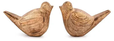 2er-Set handgeschnitzte Vogelfiguren aus Mangoholz, 13x6x8 cm