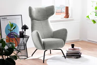 Produktbild von KAWOLA Sessel LOTTE Ohrensessel Cord hellgrau