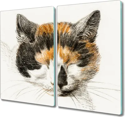 Produktbild von Coloray Kochplattenabdeckung Herdabdeckplatte 2x30x52 cm Hackbrett Schneidebrett Küchenbrett - Haustier Katze