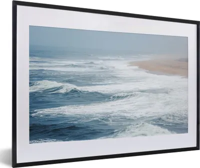 Produktbild von MuchoWow® MuchoWow® Gerahmtes Poster Wasser - Meer - Wellen - Strand 60x40 cm - Poster mit zchwarzem Bilderrahmen - Schlafzimmer - Plakat in Rahmen - Drucken