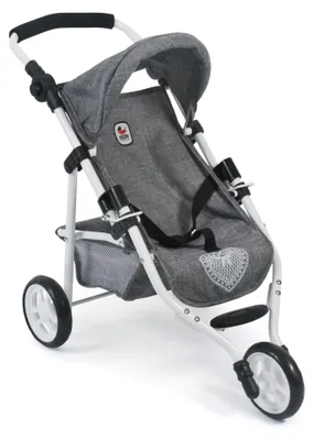 Produktbild von Bayer Chic 2000 Puppenbuggy Lola | Jogging-Buggy für Puppen bis 50 cm | Höhenverstellbar & faltbar mit Sicherheitsgurt | Ab 3 Jahren, Jeans grau