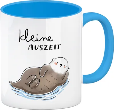 Produktbild von Otter Kaffeebecher in hellblau mit Spruch Kleine Auszeit