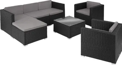 Image de Salon en rotin Lignano avec 2 fauteuils - noir